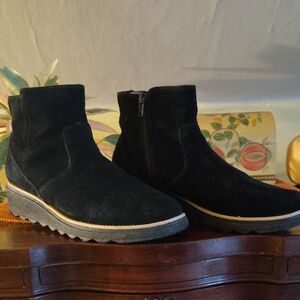 Clarks Womans Black Suede Ankle Boots